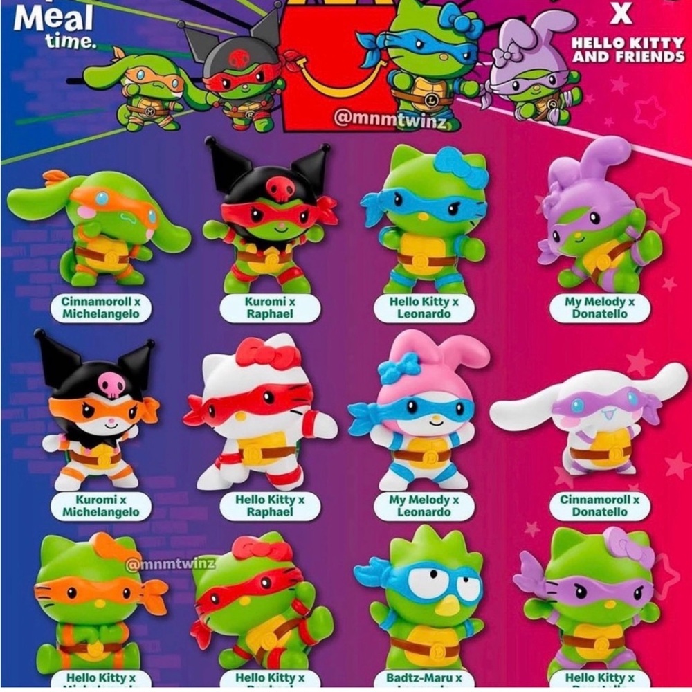Hello Kitty Ninja Turtles Collaboration Figures - Green, Red, Purple